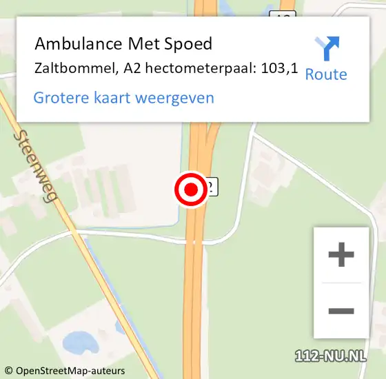 Locatie op kaart van de 112 melding: Ambulance Met Spoed Naar Zaltbommel, A2 hectometerpaal: 103,1 op 18 oktober 2022 14:42