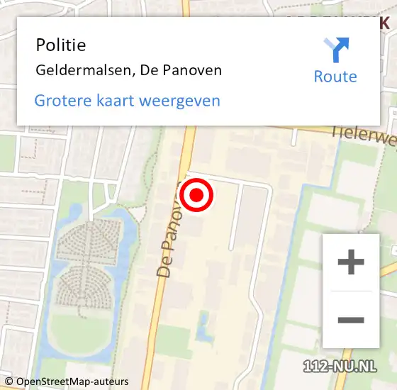 Locatie op kaart van de 112 melding: Politie Geldermalsen, De Panoven op 18 oktober 2022 14:48
