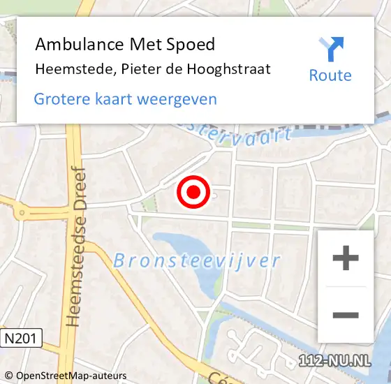 Locatie op kaart van de 112 melding: Ambulance Met Spoed Naar Heemstede, Pieter de Hooghstraat op 18 oktober 2022 14:49