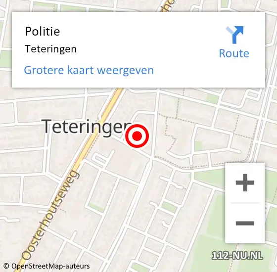 Locatie op kaart van de 112 melding: Politie Teteringen op 18 oktober 2022 14:57