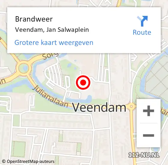 Locatie op kaart van de 112 melding: Brandweer Veendam, Jan Salwaplein op 18 oktober 2022 15:04