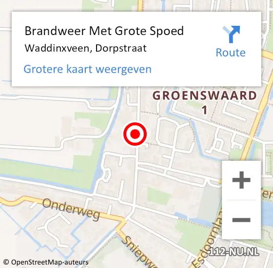 Locatie op kaart van de 112 melding: Brandweer Met Grote Spoed Naar Waddinxveen, Dorpstraat op 1 augustus 2014 22:01