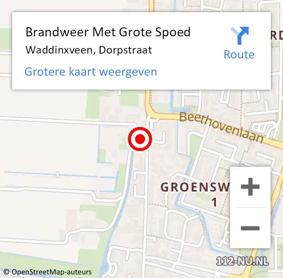 Locatie op kaart van de 112 melding: Brandweer Met Grote Spoed Naar Waddinxveen, Dorpstraat op 1 augustus 2014 22:02