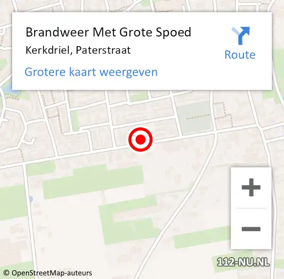 Locatie op kaart van de 112 melding: Brandweer Met Grote Spoed Naar Kerkdriel, Paterstraat op 18 oktober 2022 15:27