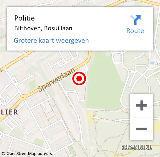 Locatie op kaart van de 112 melding: Politie Bilthoven, Bosuillaan op 18 oktober 2022 15:43