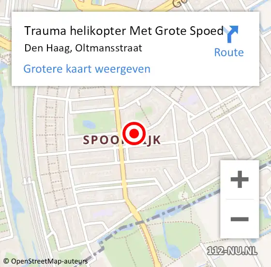 Locatie op kaart van de 112 melding: Trauma helikopter Met Grote Spoed Naar Den Haag, Oltmansstraat op 18 oktober 2022 15:55