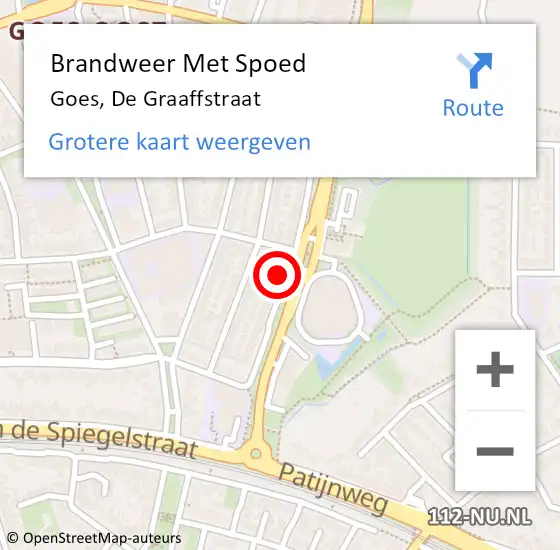 Locatie op kaart van de 112 melding: Brandweer Met Spoed Naar Goes, De Graaffstraat op 18 oktober 2022 16:13