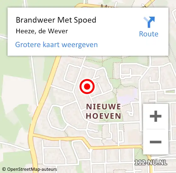 Locatie op kaart van de 112 melding: Brandweer Met Spoed Naar Heeze, de Wever op 18 oktober 2022 16:20