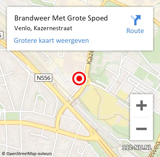 Locatie op kaart van de 112 melding: Brandweer Met Grote Spoed Naar Venlo, Kazernestraat op 18 oktober 2022 16:26