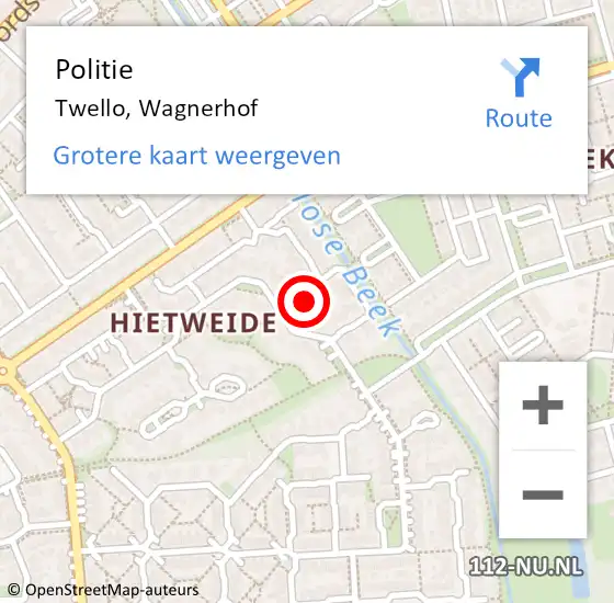 Locatie op kaart van de 112 melding: Politie Twello, Wagnerhof op 18 oktober 2022 16:33