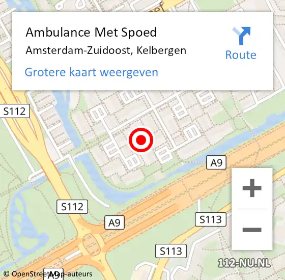 Locatie op kaart van de 112 melding: Ambulance Met Spoed Naar Amsterdam-Zuidoost, Kelbergen op 18 oktober 2022 16:34