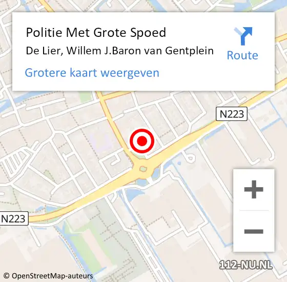 Locatie op kaart van de 112 melding: Politie Met Grote Spoed Naar De Lier, Willem J.Baron van Gentplein op 18 oktober 2022 16:39