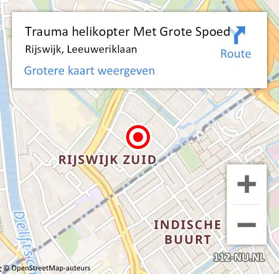 Locatie op kaart van de 112 melding: Trauma helikopter Met Grote Spoed Naar Rijswijk, Leeuweriklaan op 18 oktober 2022 17:12