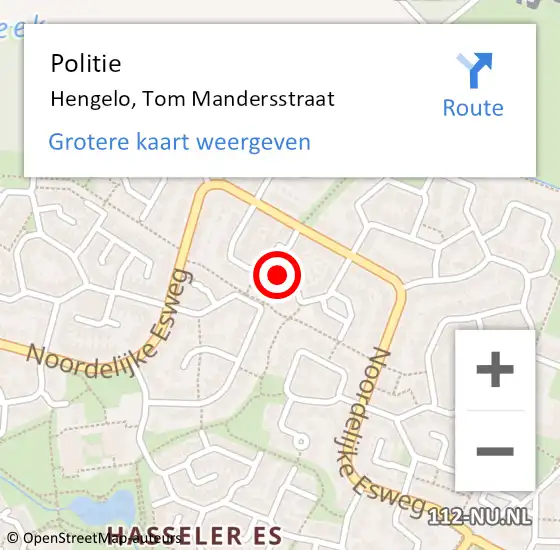 Locatie op kaart van de 112 melding: Politie Hengelo, Tom Mandersstraat op 18 oktober 2022 17:20