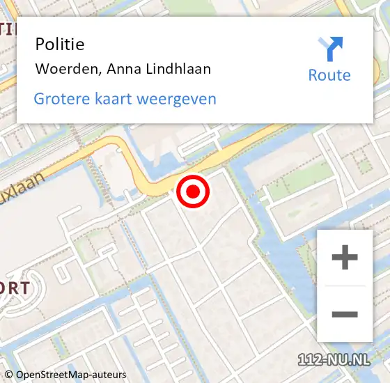 Locatie op kaart van de 112 melding: Politie Woerden, Anna Lindhlaan op 18 oktober 2022 17:23