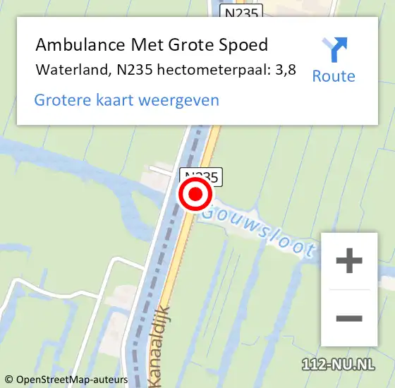 Locatie op kaart van de 112 melding: Ambulance Met Grote Spoed Naar Waterland, N235 hectometerpaal: 3,8 op 18 oktober 2022 17:23