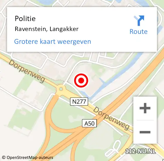 Locatie op kaart van de 112 melding: Politie Ravenstein, Langakker op 18 oktober 2022 17:25