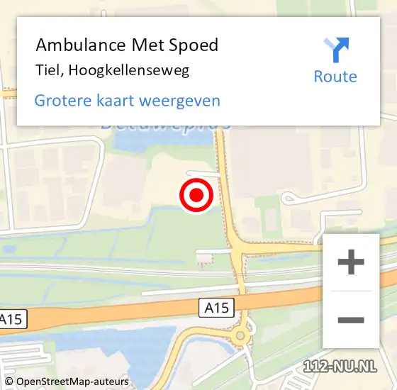 Locatie op kaart van de 112 melding: Ambulance Met Spoed Naar Tiel, Hoogkellenseweg op 18 oktober 2022 17:36