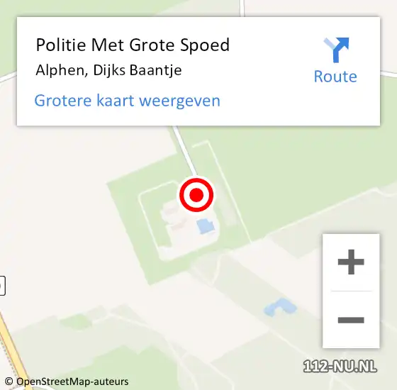 Locatie op kaart van de 112 melding: Politie Met Grote Spoed Naar Alphen, Dijks Baantje op 18 oktober 2022 17:48