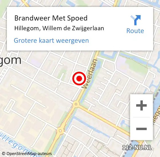 Locatie op kaart van de 112 melding: Brandweer Met Spoed Naar Hillegom, Willem de Zwijgerlaan op 18 oktober 2022 18:02