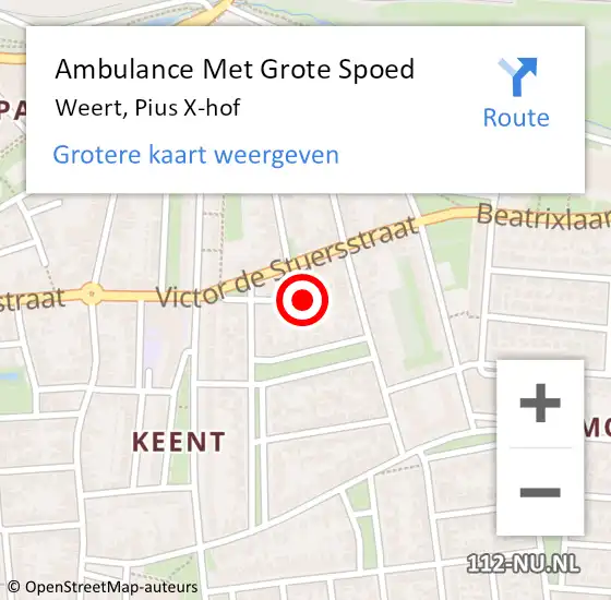 Locatie op kaart van de 112 melding: Ambulance Met Grote Spoed Naar Weert, Pius X-hof op 18 oktober 2022 18:11