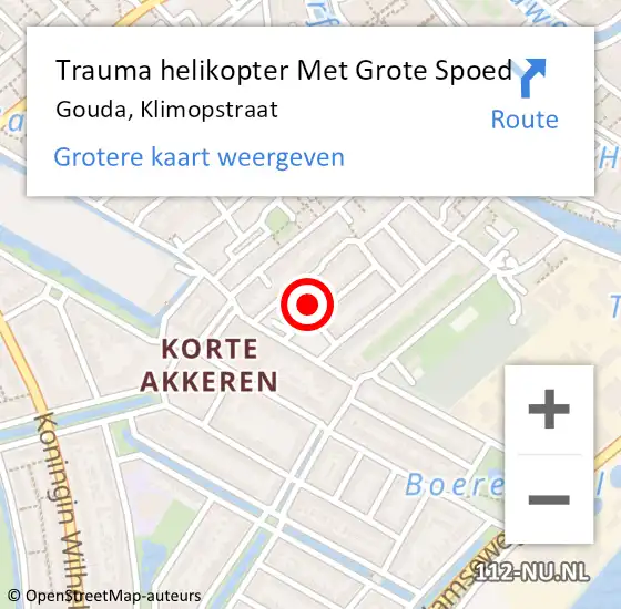 Locatie op kaart van de 112 melding: Trauma helikopter Met Grote Spoed Naar Gouda, Klimopstraat op 18 oktober 2022 18:43