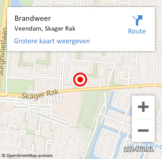 Locatie op kaart van de 112 melding: Brandweer Veendam, Skager Rak op 18 oktober 2022 18:50