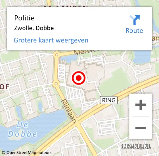 Locatie op kaart van de 112 melding: Politie Zwolle, Dobbe op 18 oktober 2022 18:53