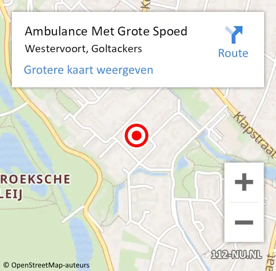 Locatie op kaart van de 112 melding: Ambulance Met Grote Spoed Naar Westervoort, Goltackers op 18 oktober 2022 18:58