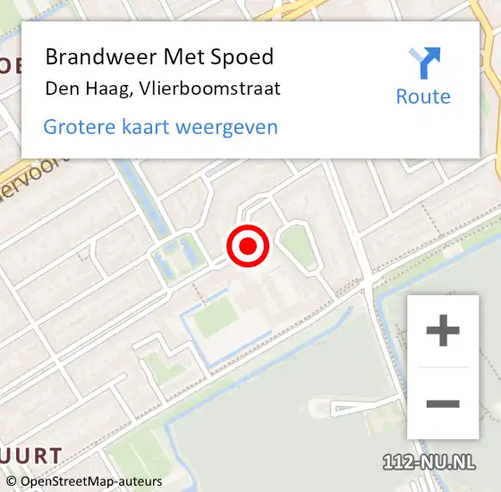 Locatie op kaart van de 112 melding: Brandweer Met Spoed Naar Den Haag, Vlierboomstraat op 18 oktober 2022 19:05
