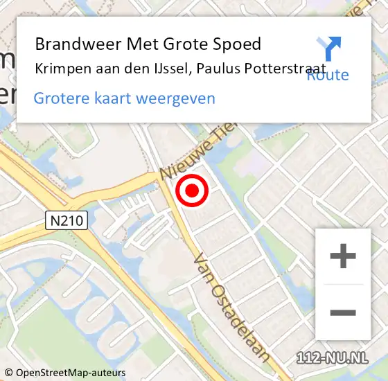 Locatie op kaart van de 112 melding: Brandweer Met Grote Spoed Naar Krimpen aan den IJssel, Paulus Potterstraat op 18 oktober 2022 19:12