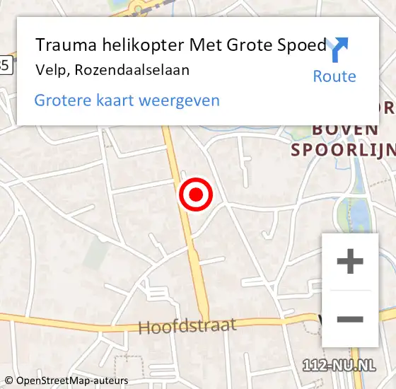 Locatie op kaart van de 112 melding: Trauma helikopter Met Grote Spoed Naar Velp, Rozendaalselaan op 18 oktober 2022 19:15