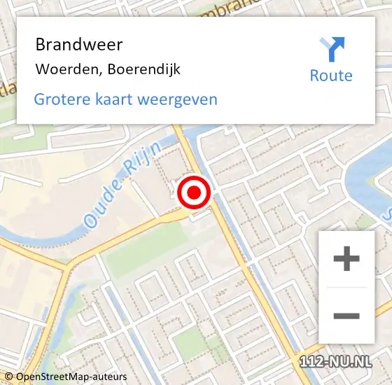 Locatie op kaart van de 112 melding: Brandweer Woerden, Boerendijk op 18 oktober 2022 19:21