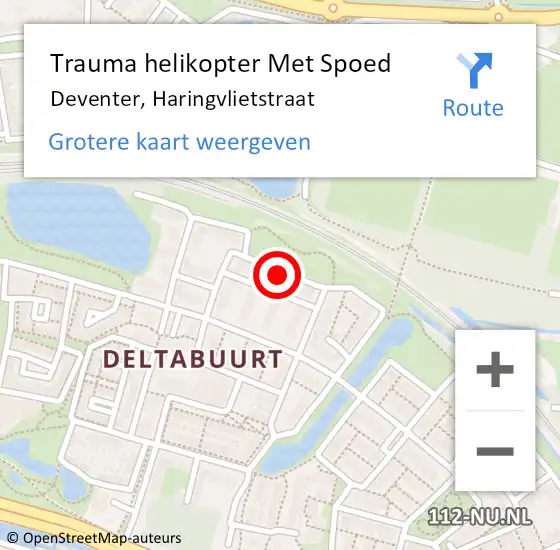 Locatie op kaart van de 112 melding: Trauma helikopter Met Spoed Naar Deventer, Haringvlietstraat op 18 oktober 2022 19:43