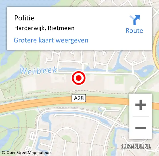 Locatie op kaart van de 112 melding: Politie Harderwijk, Rietmeen op 18 oktober 2022 19:46