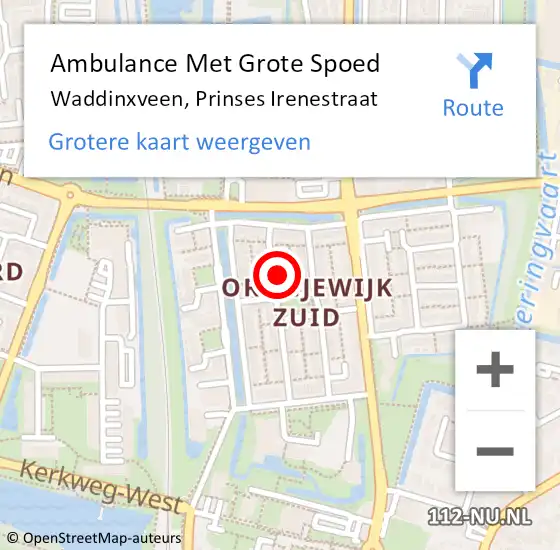 Locatie op kaart van de 112 melding: Ambulance Met Grote Spoed Naar Waddinxveen, Prinses Irenestraat op 18 oktober 2022 19:55