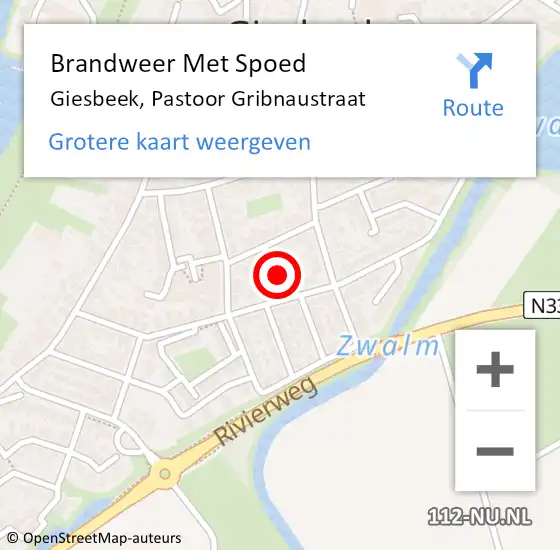 Locatie op kaart van de 112 melding: Brandweer Met Spoed Naar Giesbeek, Pastoor Gribnaustraat op 18 oktober 2022 20:05