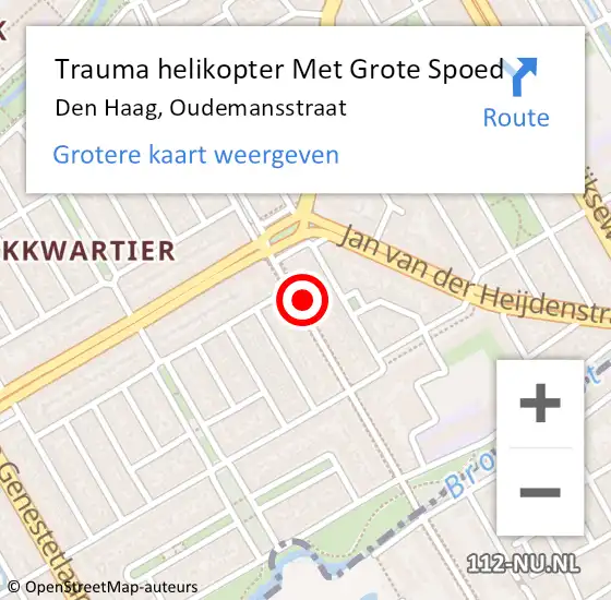Locatie op kaart van de 112 melding: Trauma helikopter Met Grote Spoed Naar Den Haag, Oudemansstraat op 18 oktober 2022 20:07