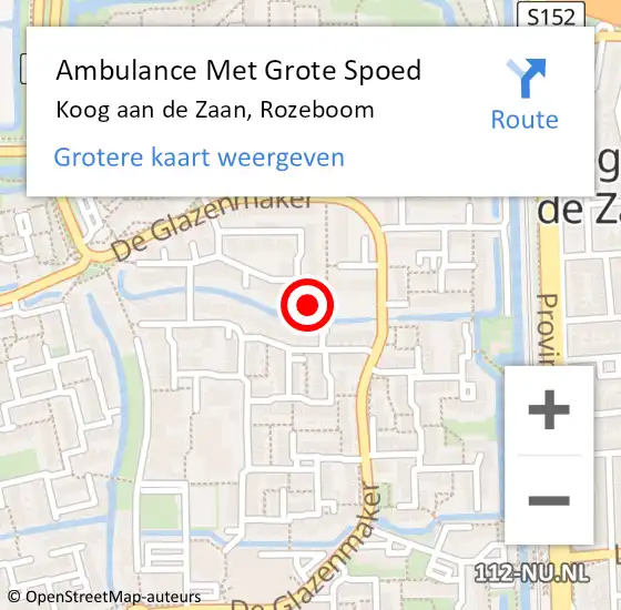 Locatie op kaart van de 112 melding: Ambulance Met Grote Spoed Naar Koog aan de Zaan, Rozeboom op 18 oktober 2022 20:15