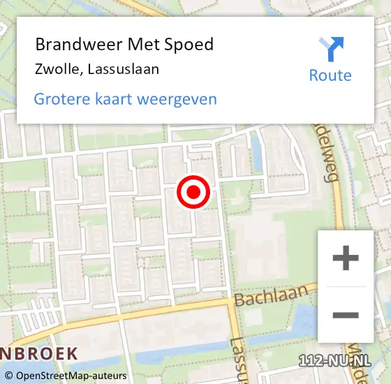 Locatie op kaart van de 112 melding: Brandweer Met Spoed Naar Zwolle, Lassuslaan op 18 oktober 2022 20:42