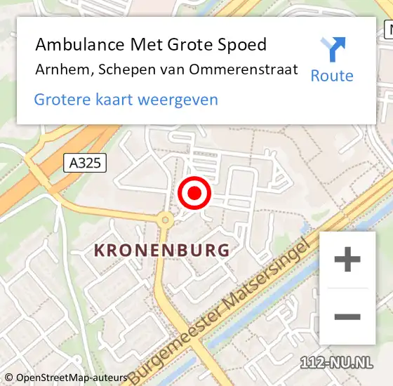 Locatie op kaart van de 112 melding: Ambulance Met Grote Spoed Naar Arnhem, Schepen van Ommerenstraat op 18 oktober 2022 20:45