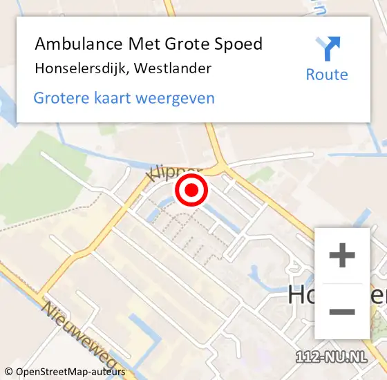 Locatie op kaart van de 112 melding: Ambulance Met Grote Spoed Naar Honselersdijk, Westlander op 18 oktober 2022 21:10