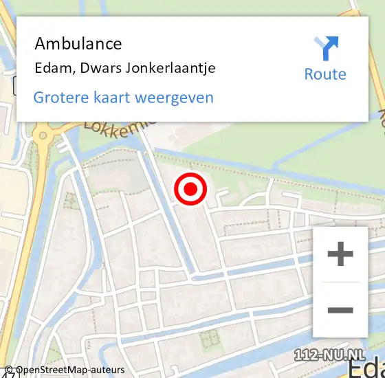 Locatie op kaart van de 112 melding: Ambulance Edam, Dwars Jonkerlaantje op 10 oktober 2013 10:16