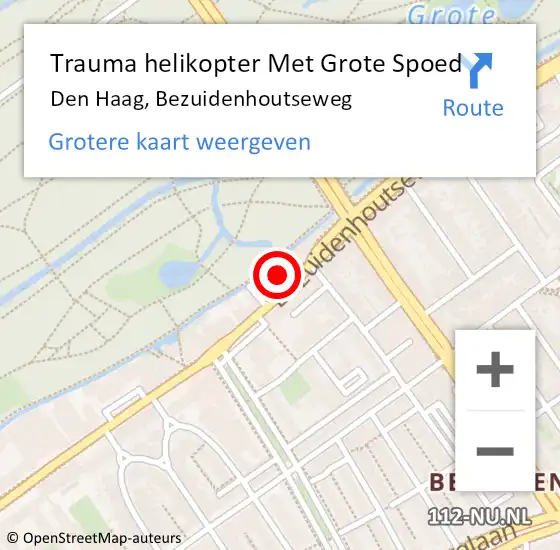 Locatie op kaart van de 112 melding: Trauma helikopter Met Grote Spoed Naar Den Haag, Bezuidenhoutseweg op 18 oktober 2022 21:30
