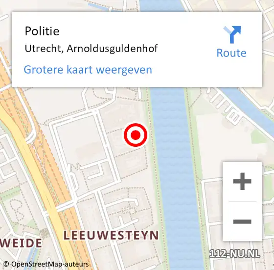 Locatie op kaart van de 112 melding: Politie Utrecht, Arnoldusguldenhof op 18 oktober 2022 21:42