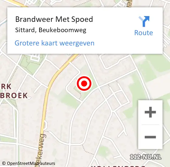 Locatie op kaart van de 112 melding: Brandweer Met Spoed Naar Sittard, Beukeboomweg op 18 oktober 2022 21:46