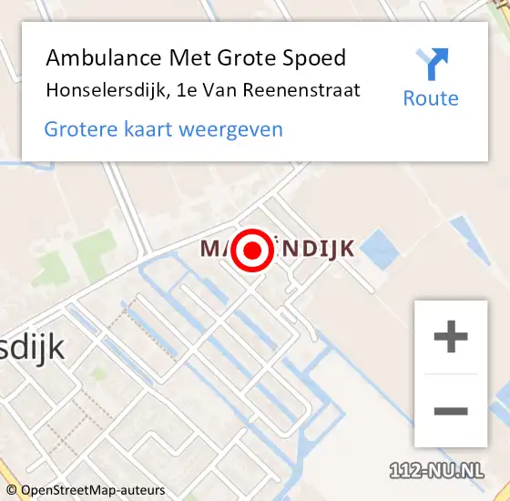 Locatie op kaart van de 112 melding: Ambulance Met Grote Spoed Naar Honselersdijk, 1e Van Reenenstraat op 18 oktober 2022 22:15