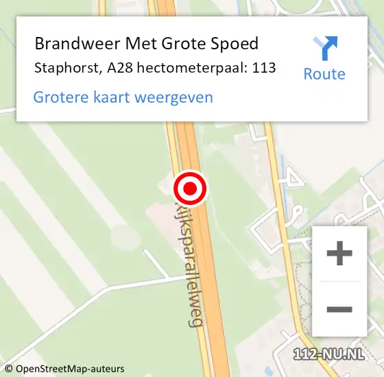 Locatie op kaart van de 112 melding: Brandweer Met Grote Spoed Naar Staphorst, A28 hectometerpaal: 113 op 18 oktober 2022 23:07