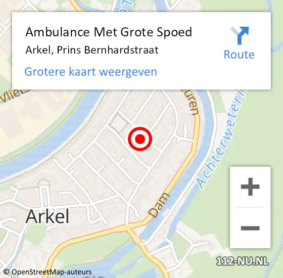 Locatie op kaart van de 112 melding: Ambulance Met Grote Spoed Naar Arkel, Prins Bernhardstraat op 18 oktober 2022 23:15