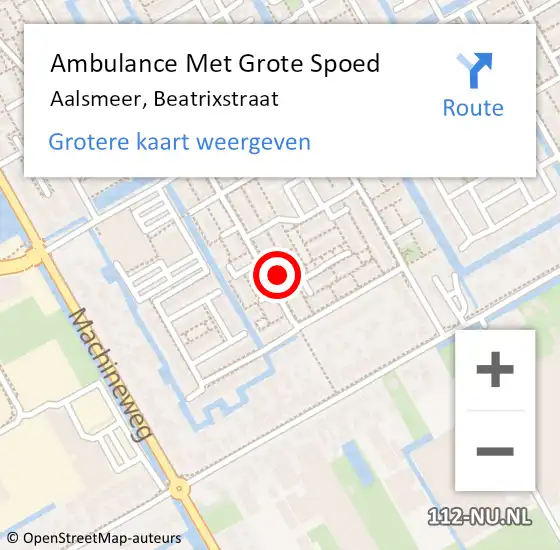 Locatie op kaart van de 112 melding: Ambulance Met Grote Spoed Naar Aalsmeer, Beatrixstraat op 18 oktober 2022 23:42